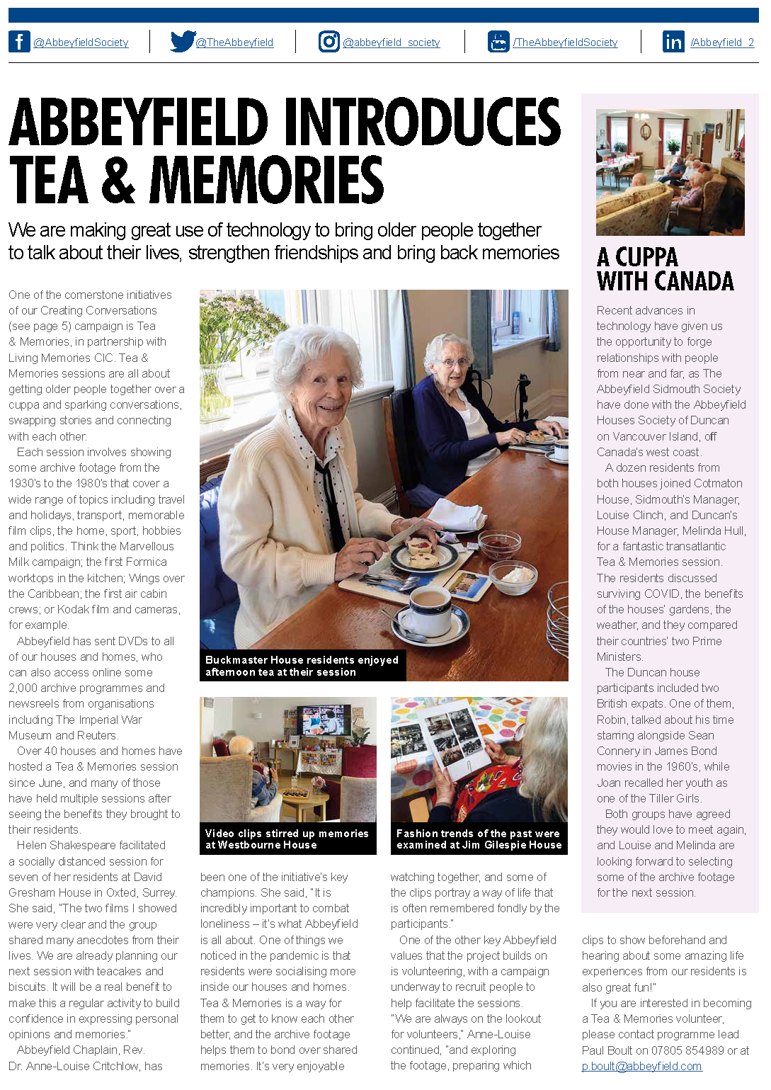 Abbeyfield Voice - Tea & Memories article